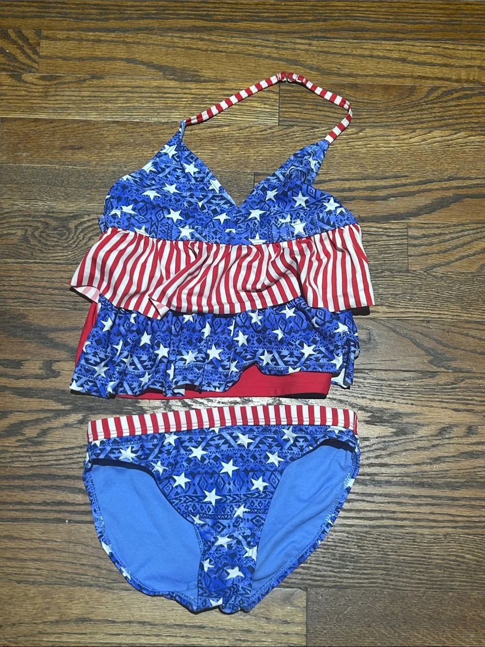 Patriotic Red White & Blue Ruffled Tankini Set